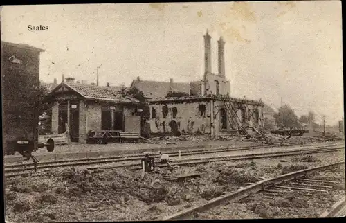 Ak Saales Saal Bas-Rhin, Zerstörter Bahnhof