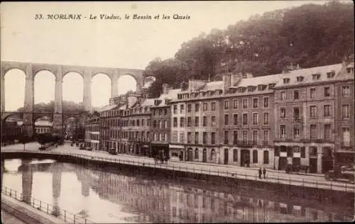 Ak Morlaix Finistère, Le Viaduc, le Bassin et les Quais