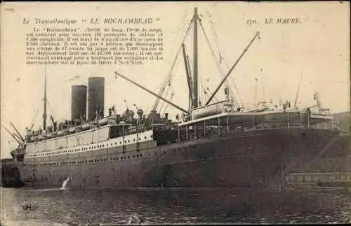 Ak Le Havre, CGT Dampfer Le Rochambeau, Compagnie Générale Transatlantique, French Line