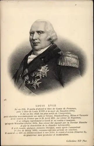 Ak Louis XVIII., König von Navarra und Frankreich, Portrait
