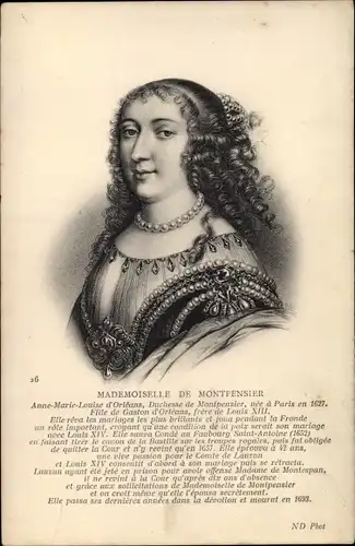 Ak Mademoiselle de Montpensier, Herzogin von Montpensier, Portrait