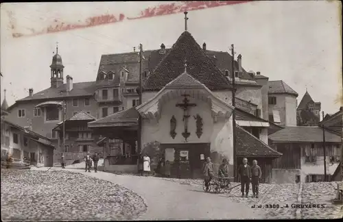 Ak Gruyères Kanton Freiburg Schweiz, Straßenpartie