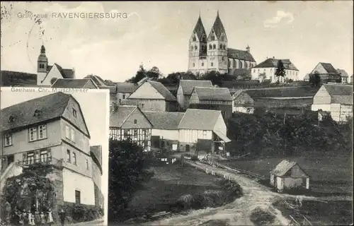 Ak Ravengiersburg Rheinland Pfalz, Gasthaus Chr Morschheiser, Teilansicht, Kirche