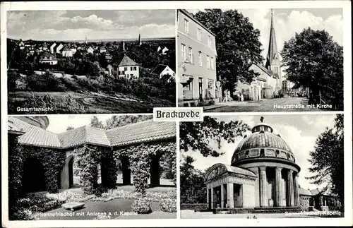 Ak Brackwede Bielefeld in Nordrhein Westfalen, Hauptstraße, Kirche, Sennefriedhof, Kapelle