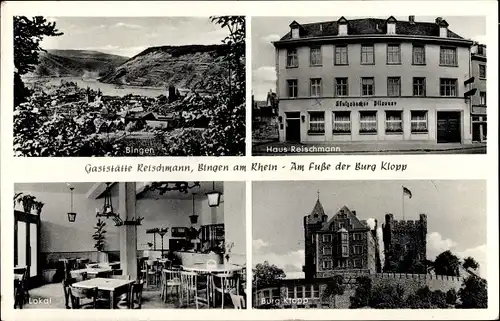 Ak Bingen am Rhein, Gaststätte Reischmann, Burg Klopp, Panorama