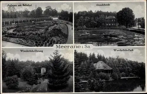 Ak Meerane in Sachsen, Anlagen am Bahnhof, Gondelteich Wunderlich Ehrung
