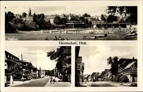 Ak Hermsdorf in Thüringen, Freibad, Ernst Thälmann Straße
