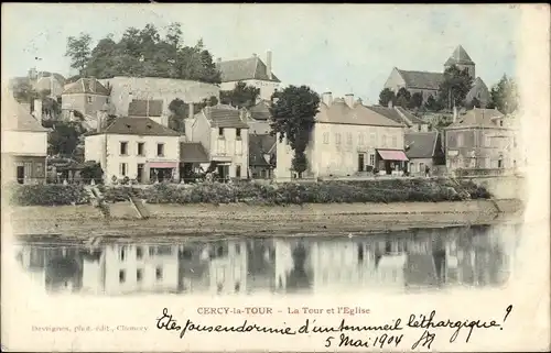 Ak Cercy la Tour Nièvre, La Tour et l'Eglise