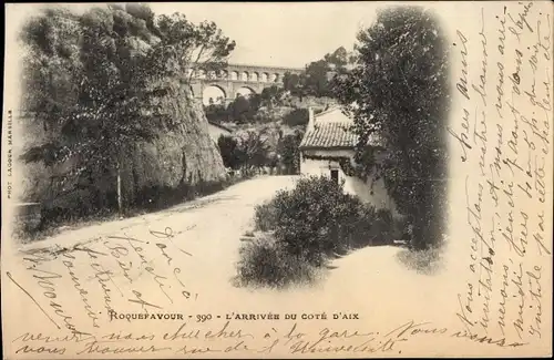 Ak Aix en Provence Bouches du Rhône, Rocquefavour Aqueduct, L'Arrivee du cote d'Aix