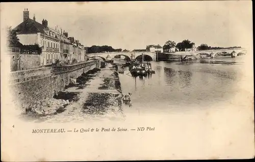 Ak Montereau Seine et Marne, Le Quai et le Pont de la Seine