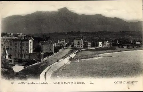 Ak Saint Jean de Luz Pyrénées Atlantiques, Vue de la Plage et la Rhune