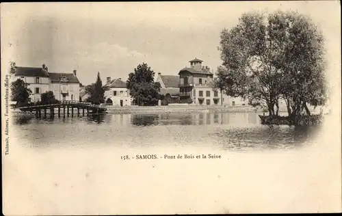 Ak Samois sur Seine Seine et Marne, Pont de Bois et la Seine