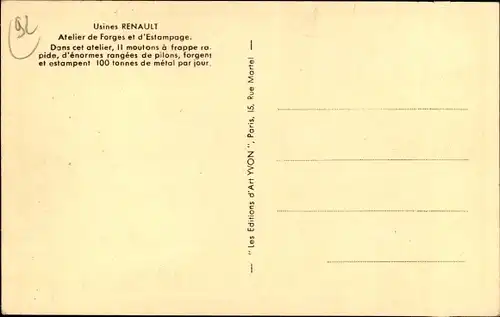 Ak Usines Renault, Atelier de Forges et d'Estampage