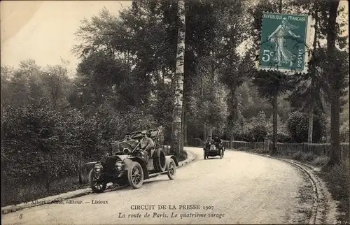 Ak Circuit de la Presse 1907, La route de Paris, le quatrieme virage
