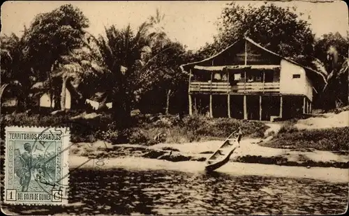 Ak Sevilla Andalusien Spanien, Pabellon Colonial en la Exposicion Ibero-Americana 1929, Guinea Hütte