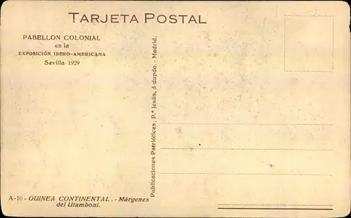 Ak Sevilla Andalusien Spanien, Pabellon Colonial en la Exposicion Ibero-Americana 1929, Guinea Hütte