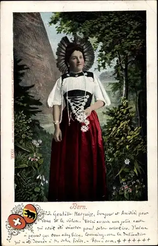 Wappen Ak Kanton Bern, Junge Frau in schweizerischer Tracht