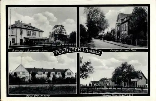 Ak Tornesch in Schleswig Holstein, Bahnhof, Hotel, Esingerstraße, Post, Haus Grevenberg