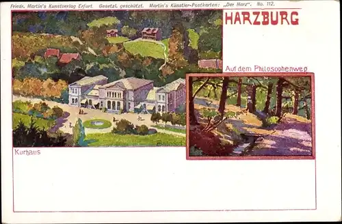 Künstler Ak Bahndorf, Heribert, Bad Harzburg am Harz, Kurhaus, Philosophenweg