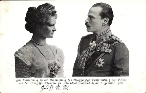 Ak Großherzog Ernst Ludwig von Hessen, Prinzessin Eleonore, Vermählung 02.02.1905