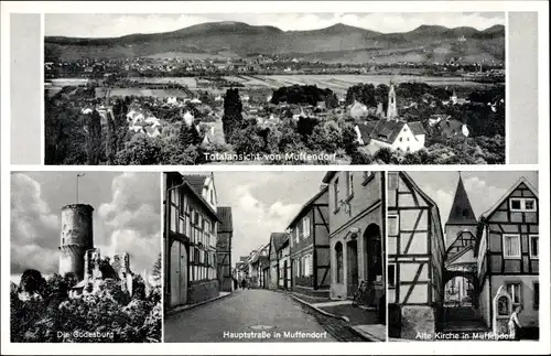 Ak Muffendorf Bad Godesberg Bonn am Rhein, Totalansicht, Godesburg, Hauptstraße, Alte Kirche