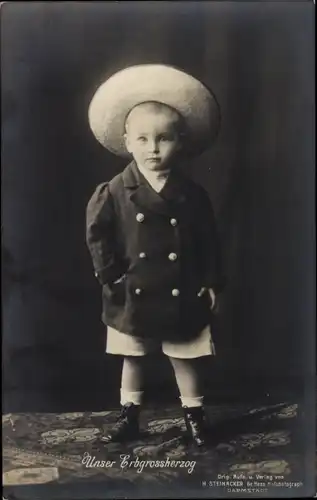 Ak Großherzogl Erbprinz Georg als Kleinkind, Hut, Standportrait