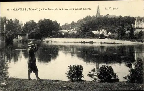 Ak Gennes Maine et Loire, Les bords de la Loire vers Saint Eusebe