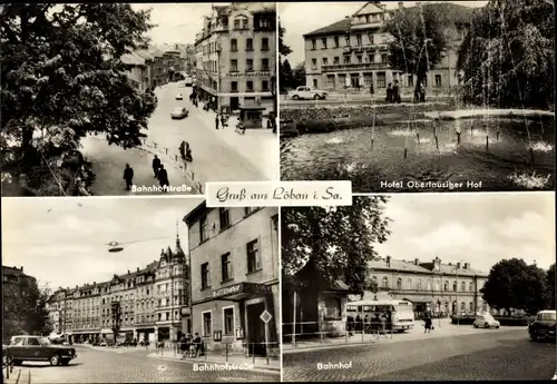 Ak Löbau in Sachsen, Bahnhofstraße, Hotel Oberlausitzer Hof, Bahnhof