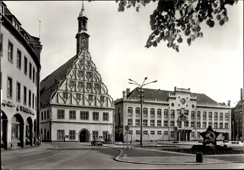Ak Zwickau in Sachsen, Hauptmarkt mit Rathaus und Gewandhaus, Stadttheater