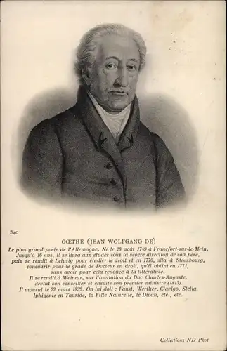 Ak Dichter Johann Wolfgang von Goethe