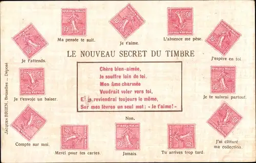 Ak Le nouveau Secret du Timbre, Briefmarkensprache