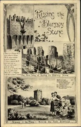 Künstler Ak Blarney Irland, Kissing the Blarney Stone