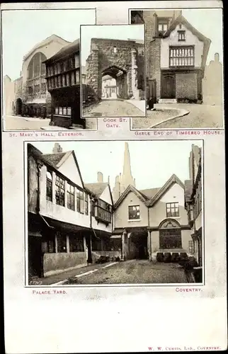 Ak Coventry West Midlands England, St Marys Hall, Cook Street Gate, Gable end of Timbered House