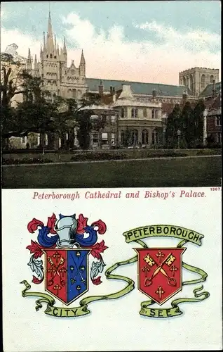 Wappen Ak Peterborough Cambridgeshire England, Cathedral, Bishops Palace
