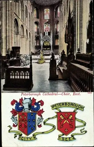 Wappen Ak Peterborough Cambridgeshire England, Cathedral, Choir, East, Interior