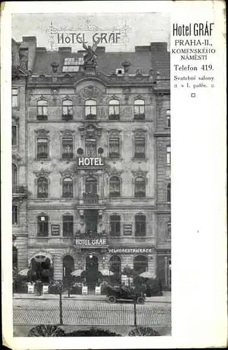 Ak Praha Prag Tschechien, Hotel Graf, Komenskeho namesti