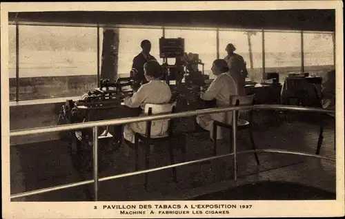 Ak Paris, Exposition de 1937, Pavilion des Tabacs, Machine a Fabriquer les Cigares