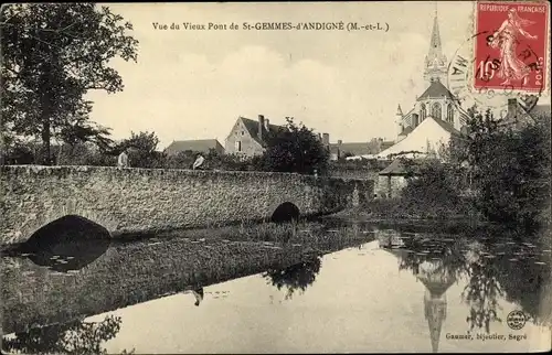 Ak Sainte Gemmes d'Andigné Maine et Loire, Vue du Vieux Pont