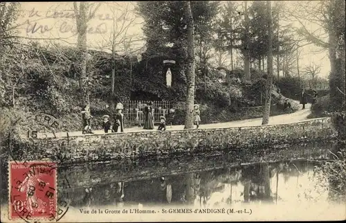 Ak Sainte Gemmes d'Andigné Maine et Loire, Vue de la Grotte dl'Homme