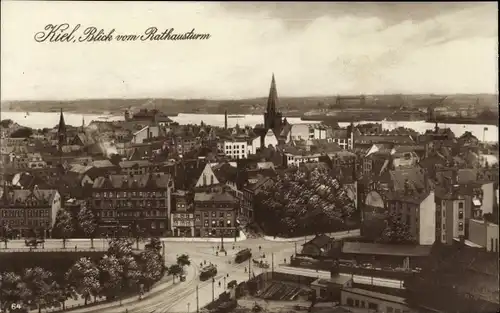 Ak Hansestadt Kiel, Blick vom Rathausturm auf die Stadt