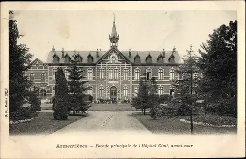 Ak Armentieres Nord, Facade principale de l'Hopital Civil