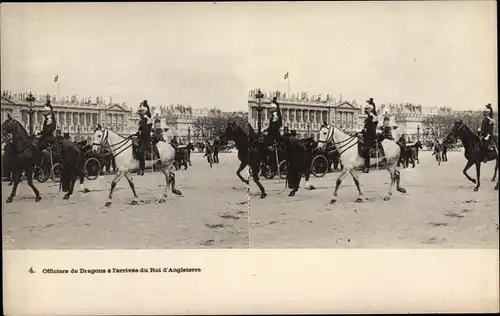 Stereo Ak Officiers de Dragons a l'arrivee du Roi d'Angleterre