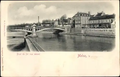 Ak Melun Seine et Marne, Pont de fer vue amont