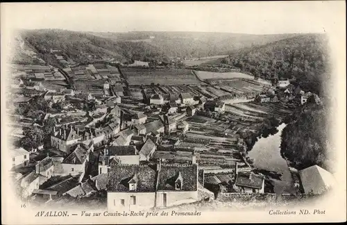 Ak Avallon Yonne, Vue sur Cousin la Roche prise des Promenades