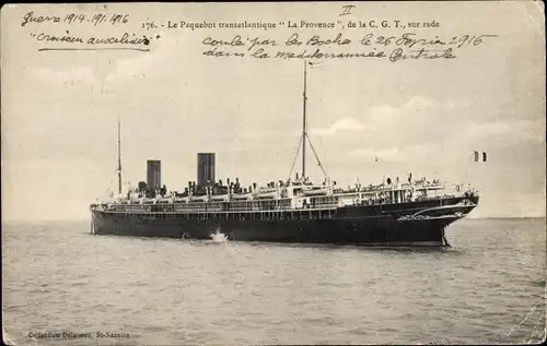 Ak Le Paquebot transatlantique La Provence, French Line