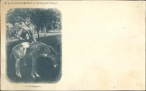 Ak Junge auf Esel reitend, Un triomphateur