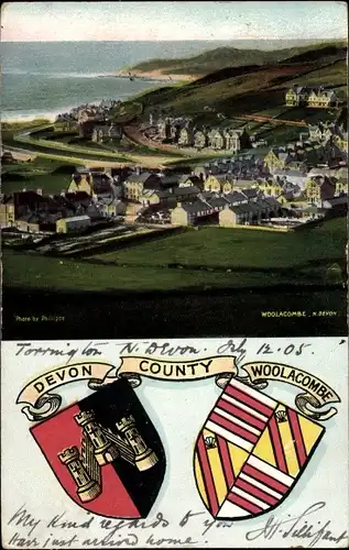 Wappen Ak Woolacombe Devon England, Panorama