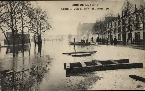 Ak Paris XVI, Quai de Billy, Quai Debilly, Crue de la Seine 1910