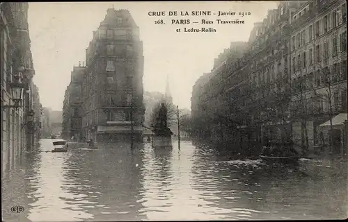 Ak Paris XII, Rue Traversière, Rue Ledru Rollin, Crue de la Seine 1910