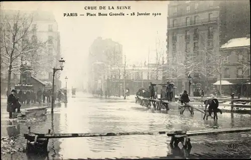 Ak Paris XV, Place Beau Grenelle, Place Beaugrenelle, Crue de la Seine 1910